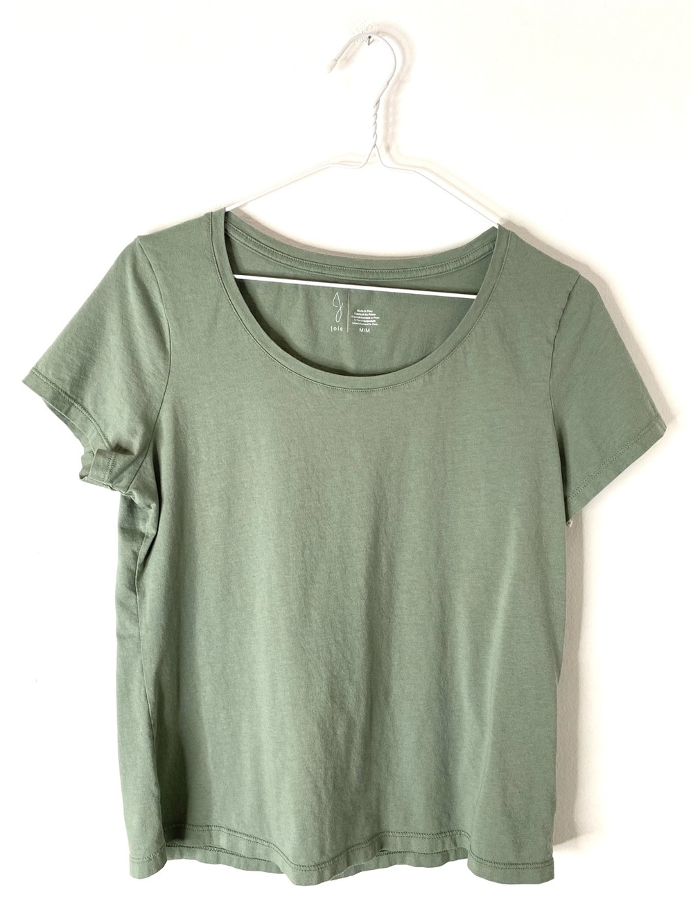 Joie Sage Green Scoop Neck Tee Cotton Lyocell Soft Drapey Short Sleeve Top